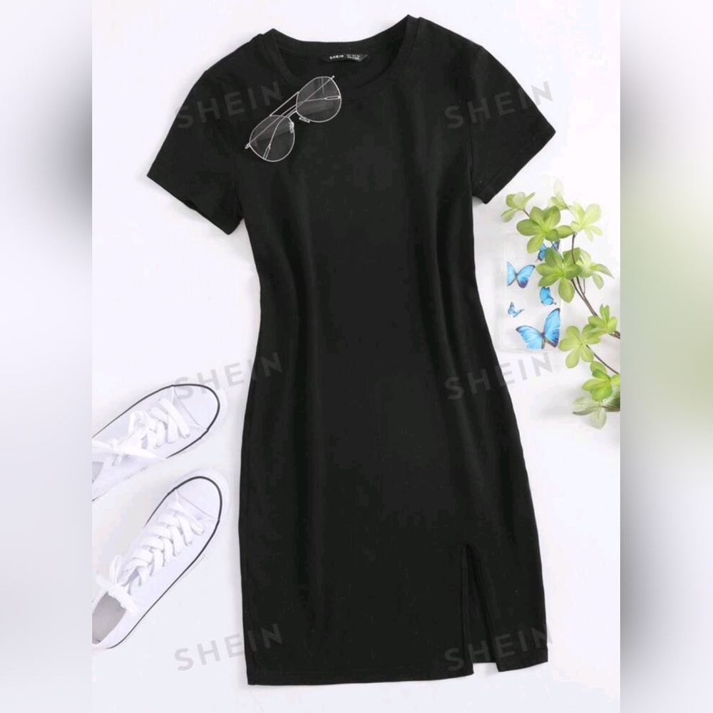 SOLD | Solid Split Hem Tshirt dress